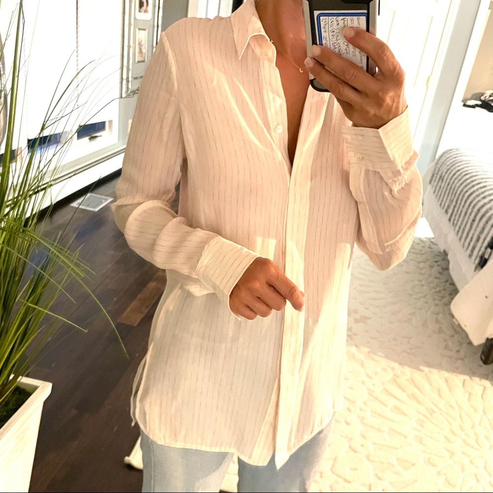 VINCE silk light pink stripe button down shirt 2